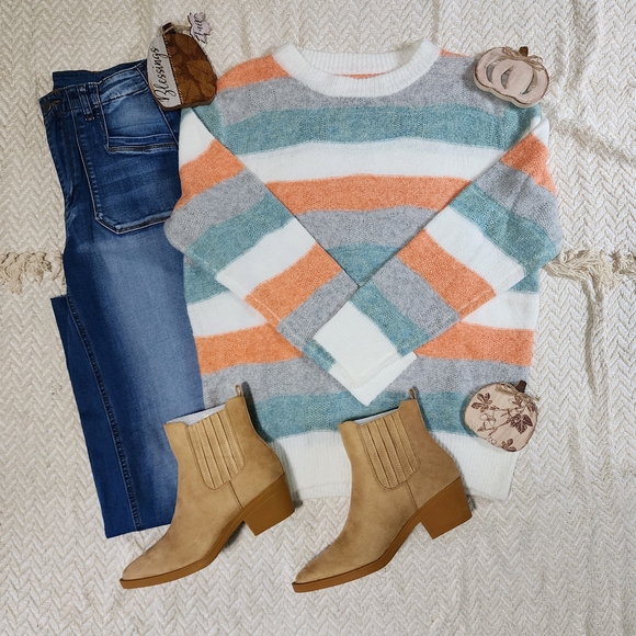 Bibi Multicolor Colorblock Boho Sweater - Picture 1 of 3